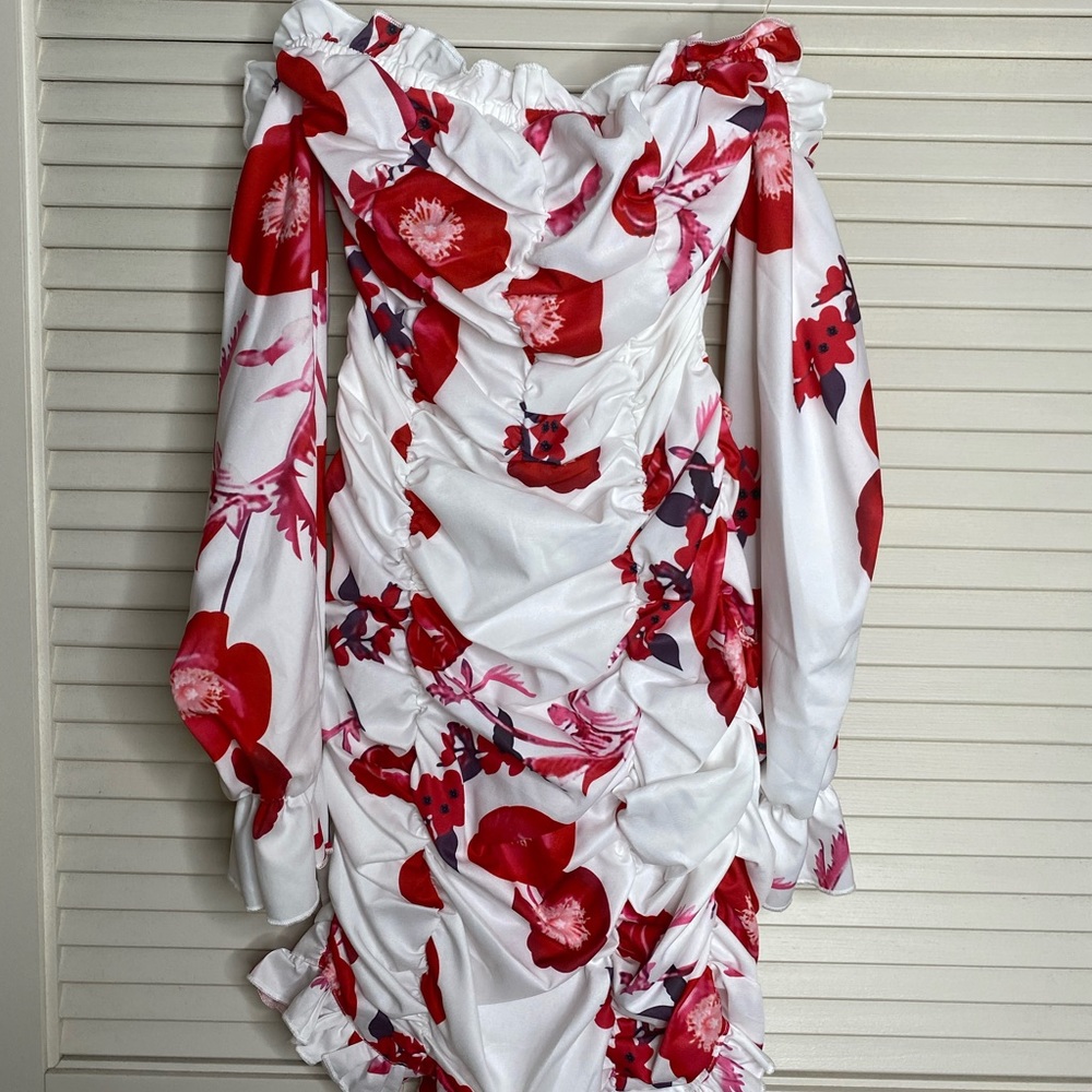 White and red floral dress